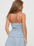 back view of model wearing Princess Polly Rosenberg Strapless Top Blue Sleeveless Sweetheart 