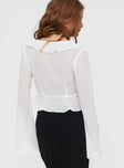 back view of model wearing Princess Polly Gylda Long Sleeve Top White Full Sleeves Plunger 