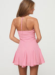 back view of model wearing Princess Polly Delamere Mini Dress Pink Square Neck 