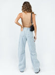 back view of model wearing Princess Polly Miami Vice Pants Denim Blue Mid Rise 