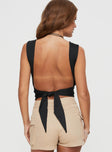 back view of model wearing Princess Polly Imelda Top Black Sleeveless Square Neck 