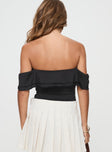 back view of model wearing Princess Polly Coming Back Ruffle Bodysuit Black Short Sleeves 