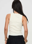 back view of model wearing Princess Polly Robinstone Tank Top White Sleeveless Crew Neck 