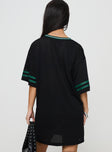 back view of model wearing Princess Polly Michail Jersey Mini Dress Green V-Neck 