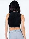 back view of model wearing Princess Polly Jalisa Top Black Sleeveless Scoop Neck 