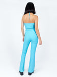 back view of model wearing Princess Polly Mid Way Laced Flare Pants Blue 