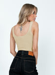 back view of model wearing Princess Polly Harriet Top Beige Sleeveless Scoop Neck 