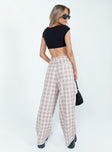 back view of model wearing Princess Polly Mulholland Pants Beige Plaid 