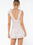 Front view of model wearing  front Princess Polly V-Neck  Island Time Mini Dress Pink Floral