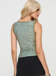 back view of model wearing Princess Polly Shrunken Top Green Ombre Sleeveless Crew Neck 