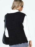 back view of model wearing Princess Polly Antonia Sweater Vest Black Cropped 