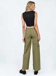 Front view of model wearing  front Princess Polly High Waisted Pants  Mackey Cargo Utility Pants Khaki