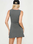 back view of model wearing Princess Polly Karreey Mini Dress Grey Scoop Neck 