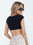 back view of model wearing Princess Polly Desmond Top Black Short Sleeves Sweetheart 