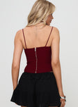 back view of model wearing Princess Polly Tarragon Top Burgundy Sleeveless Square Neck 