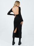 Front view of model wearing  front Princess Polly Square Neck  Mariani Backless Maxi Dress Black