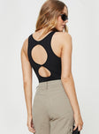 back view of model wearing Princess Polly Trudence Bodysuit Black Sleeveless Crew Neck 