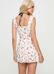 back view of model wearing Princess Polly Dasha Mini Dress White Floral Square Neck 