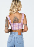 back view of model wearing Princess Polly Day Dreaming Top Pink Check 