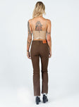 back view of model wearing Princess Polly Aalia Wide Leg Denim Jeans Brown Mid Rise 