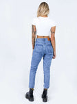 back view of model wearing Princess Polly Vernazza Yolk Detail Denim Jeans High Waisted 