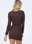 back view of model wearing Princess Polly Alexander Mini Dress Brown 