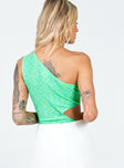 back view of model wearing Princess Polly Emerton Bodysuit Green Sleeveless Asymmetric Neckline 