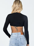 back view of model wearing Princess Polly Dustin Long Sleeve Top Black 