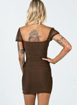 back view of model wearing Princess Polly Charvi Mini Dress Brown 