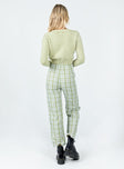 back view of model wearing Princess Polly Euros Pants Light Green Check 