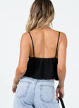 back view of model wearing Princess Polly Kellan Top Black Sleeveless V-Neck 