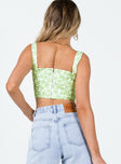 back view of model wearing Princess Polly Kaeshia Rib Bustier Floral Sleeveless Square Neck 