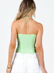 back view of model wearing Princess Polly Javius Top Green Sleeveless Square Neck 