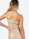 Front view of model wearing  front Princess Polly Sleeveless Asymmetric Neckline  Hailey Top Beige