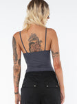 back view of model wearing Princess Polly Geary Bodysuit Grey Tall Sleeveless Scoop Neck 