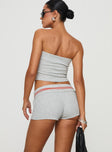 back view of model wearing Princess Polly In Miami Shorts Grey Low Rise Shorts 