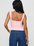 back view of model wearing Princess Polly Rehna Top Pink Sleeveless V-Neck 