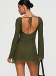 product Princess Polly High Neck  Lukea Long Sleeve Mini Dress Olive Mesh