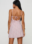 back view of model wearing Princess Polly Draven Mini Dress Pink Sweetheart Neckline 