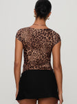 back view of model wearing Princess Polly Nerys Top Leopard Short Sleeves Square Neck 