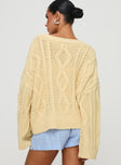 back view of model wearing Princess Polly Daxtan Cable Cardigan Lemon Cropped 