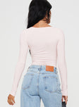 back view of model wearing Princess Polly Delgado Long Sleeve Bodysuit Pink Full Sleeves 