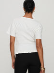 back view of model wearing Princess Polly Maybe Tomorrow Ruched Top White Short Sleeves Crew Neck 