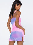 back view of model wearing Princess Polly Jalah Mini Dress Pink / Blue 