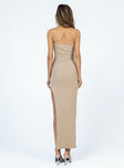 Front view of model wearing  front Princess Polly High Neck  Tiana Maxi Dress Brown