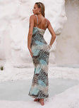 back view of model wearing Princess Polly Mi Casa Maxi Dress Animal Plunger 