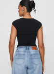 back view of model wearing Princess Polly Gatler Top Black Sleeveless V-Neck 