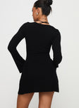 back view of model wearing Princess Polly Best Interest Long Sleeve Mini Dress Black Scoop Neck 