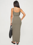 back view of model wearing Princess Polly Montwood Maxi Dress Beige Scoop Neck 