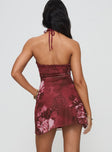 back view of model wearing Princess Polly Hellita Mini Dress Red Floral Scoop Neck 